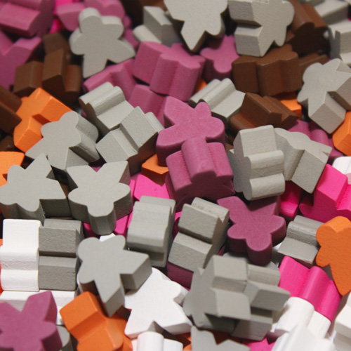 Multi Pack of Expansion Color Mini Meeples (12mm) - Purple, Pink, Orange, Grey, Brown, and White