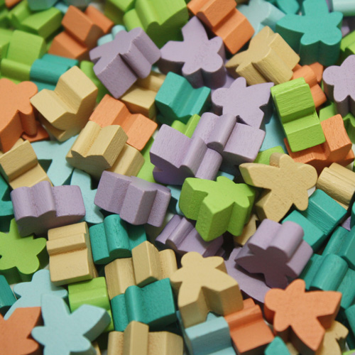 Multi Pack of Soft/Pastel Color Mini Meeples (12mm) - Turquoise, Tan, Sky Blue, Salmon, Lime Green, and Lavender