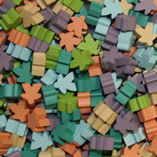 60-pc Set of Soft/Pastel Color Wooden Meeples (16mm) - Turquoise, Tan, Sky Blue, Salmon, Lime Green, and Lavender (10 meeples of each color)