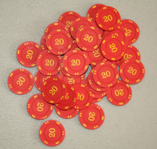 Numbered Mini Poker Chips - Red 20's (10 pcs)