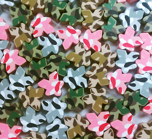 Assorted Mixed Meeples (16mm) - CAMO! (Forest, Desert, Alpine, and Pink Camo)