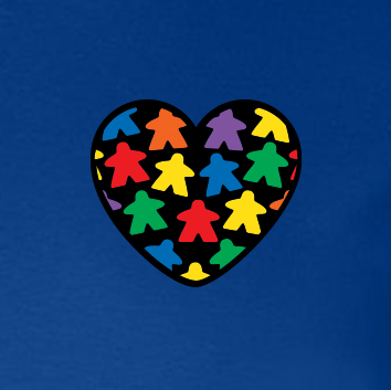 Full-Color "Meeple Love" T-Shirt (Small Logo)
