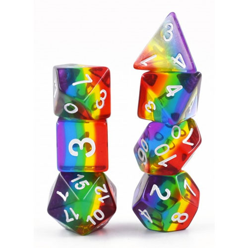 7-piece Transparent Rainbow Dice Set
