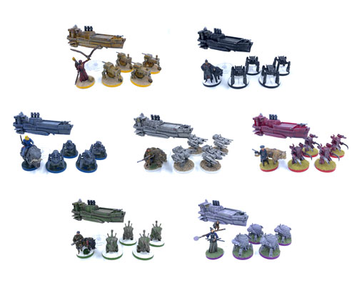 Set of Painted Miniatures for Scythe - 42 miniatures! (7 factions, including airships!)