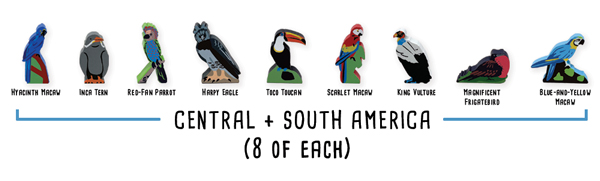 72-piece Convenience Pack of Wingspan Bird Meeples from Central & South America