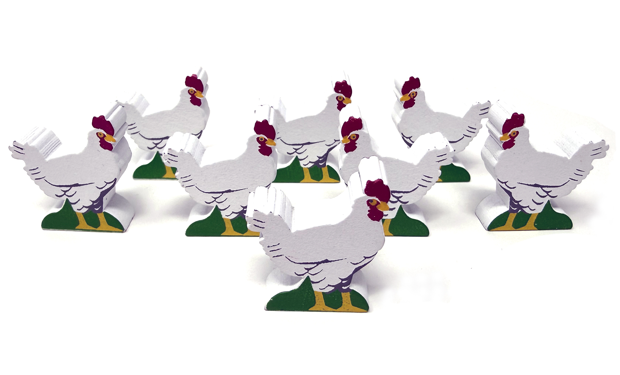White Leghorn Chicken Meeples (8-pc set)