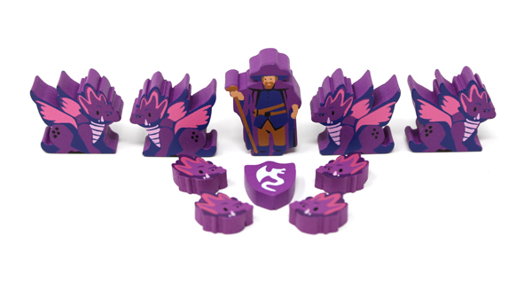 Wyrmspan Dragons, Dragon Heads, Explorer & Shield Upgrade - Purple Player (10 pcs)