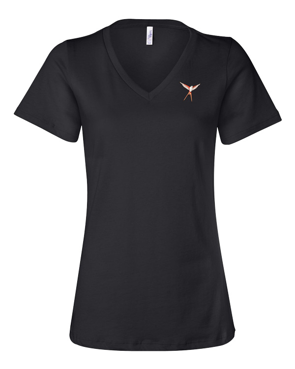 Scissor-Tailed Flycatcher Wingspan Relaxed V-Neck Tee [Black Ladies Tee with Smaller, More Discreet Logo]