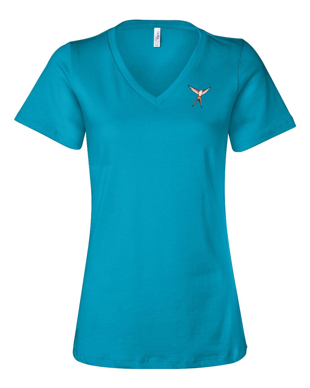 Scissor-Tailed Flycatcher Wingspan Relaxed V-Neck Tee [Turquoise Ladies Tee with Smaller, More Discreet Logo]